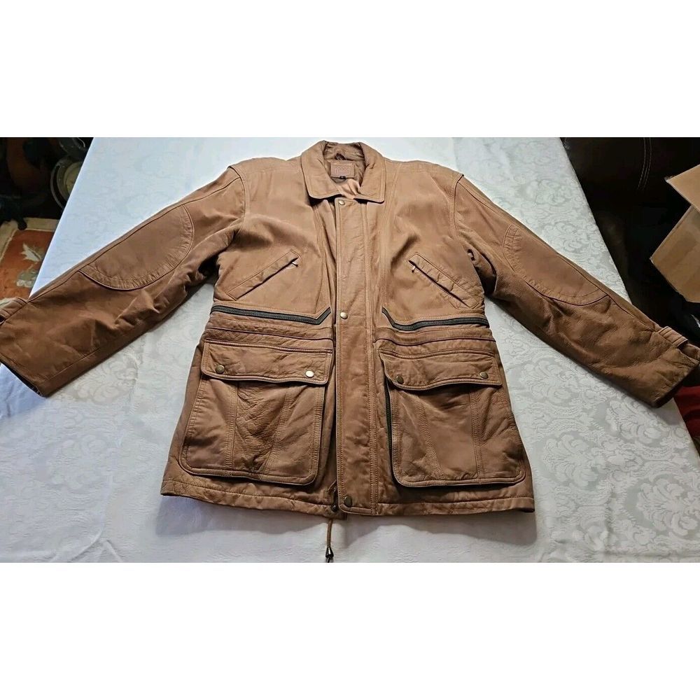 J. Park COUTURE Cognac Brown Leather Jacket PARKA Mid-Length VINTAGE Y2K - Picture 14 of 16